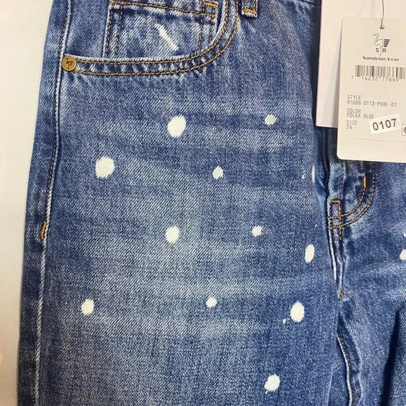 NWT Sandrine Rose Free People Straight Leg Jeans Bleach Polka Dot Medium Wash 24 - Picture 7 of 12